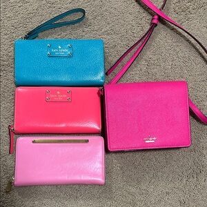 Kate Spade Vibrant Pink and Blue Wallet Set and Pink Fossil Wallet